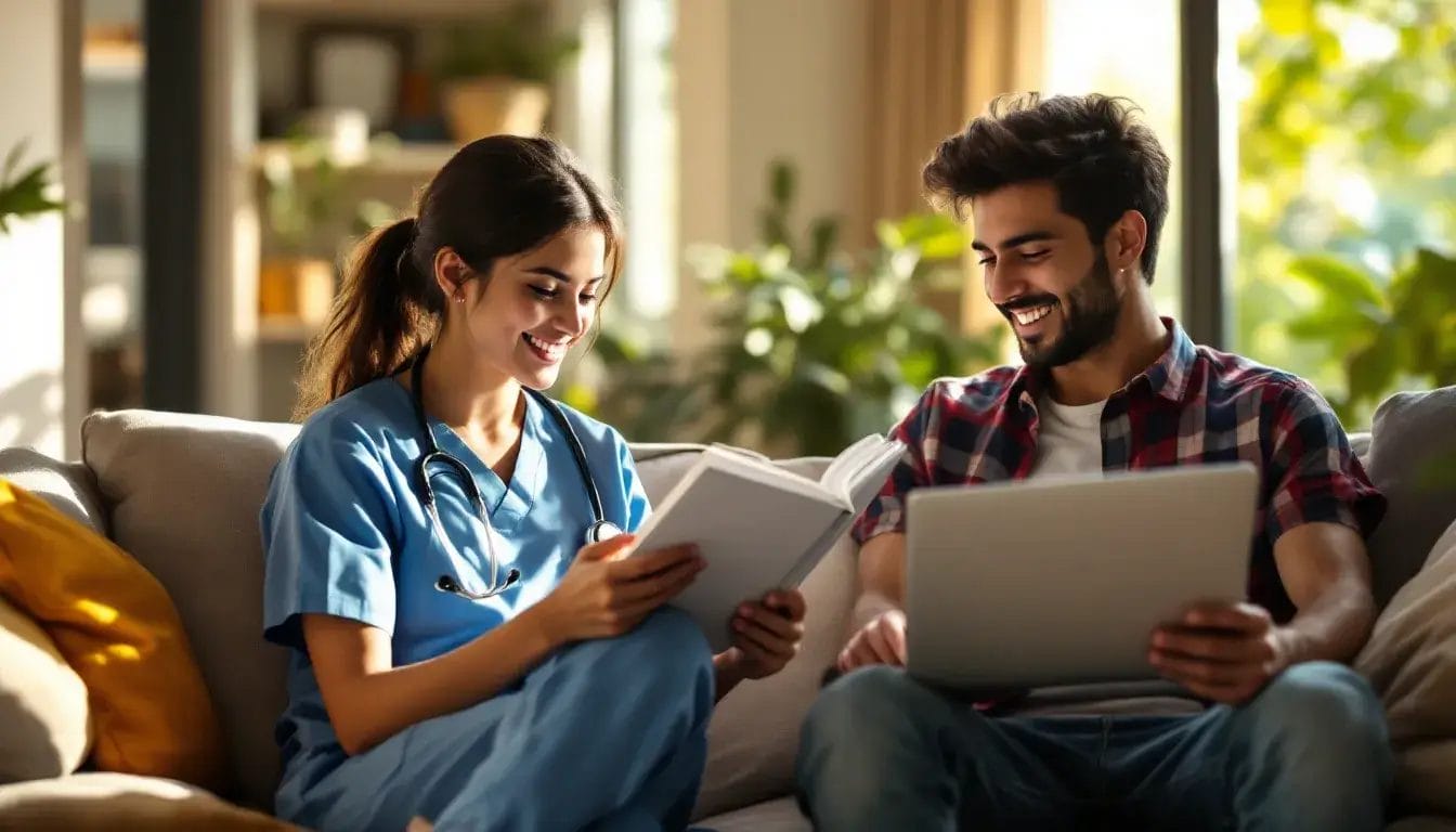 Medical and engineering students relaxing in a fully furnished, affordable rental apartment near their college campus.